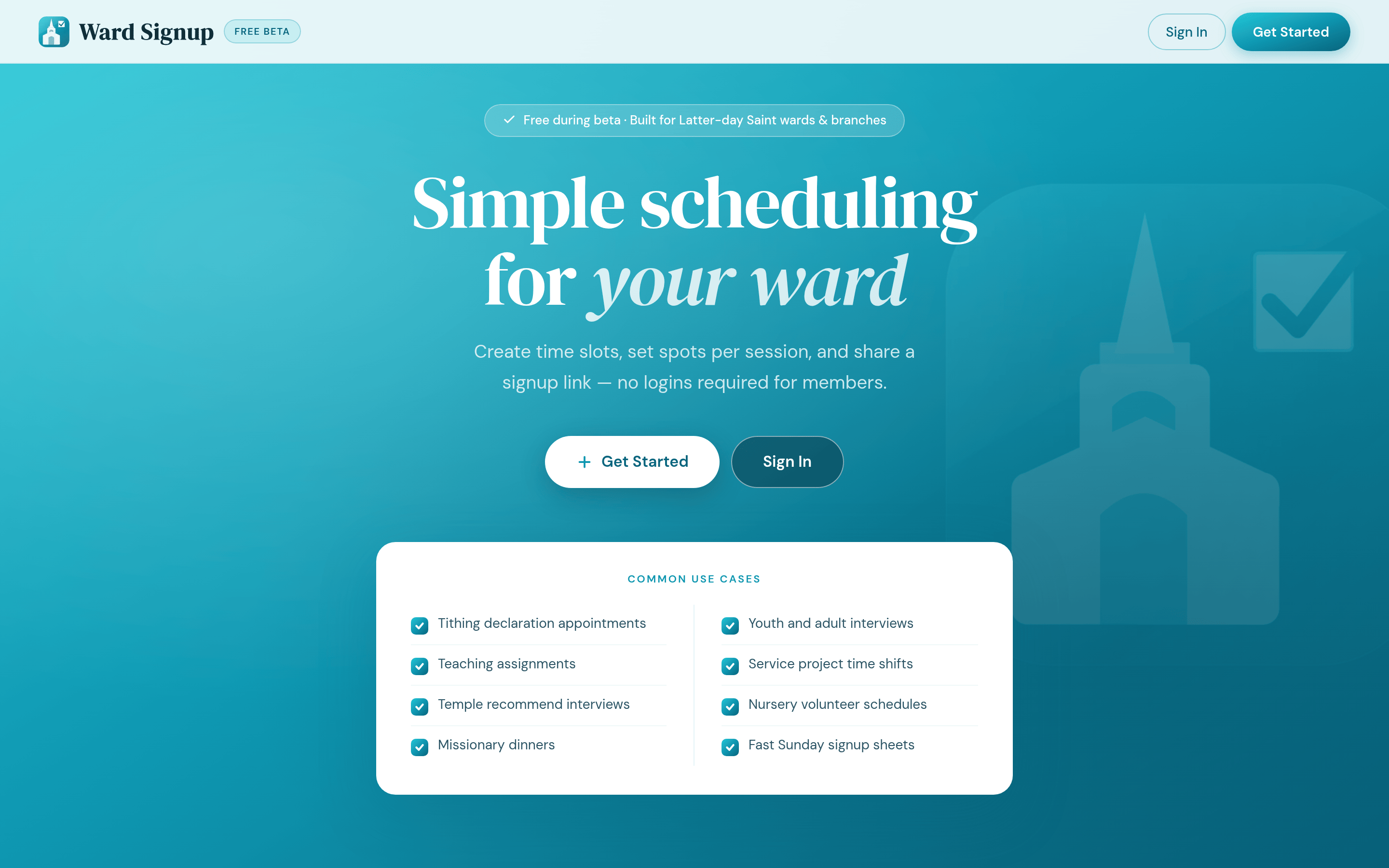 The wardsignup.com homepage hero
